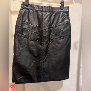 Vintage Black Leather Midi Skirt Women's Size 2